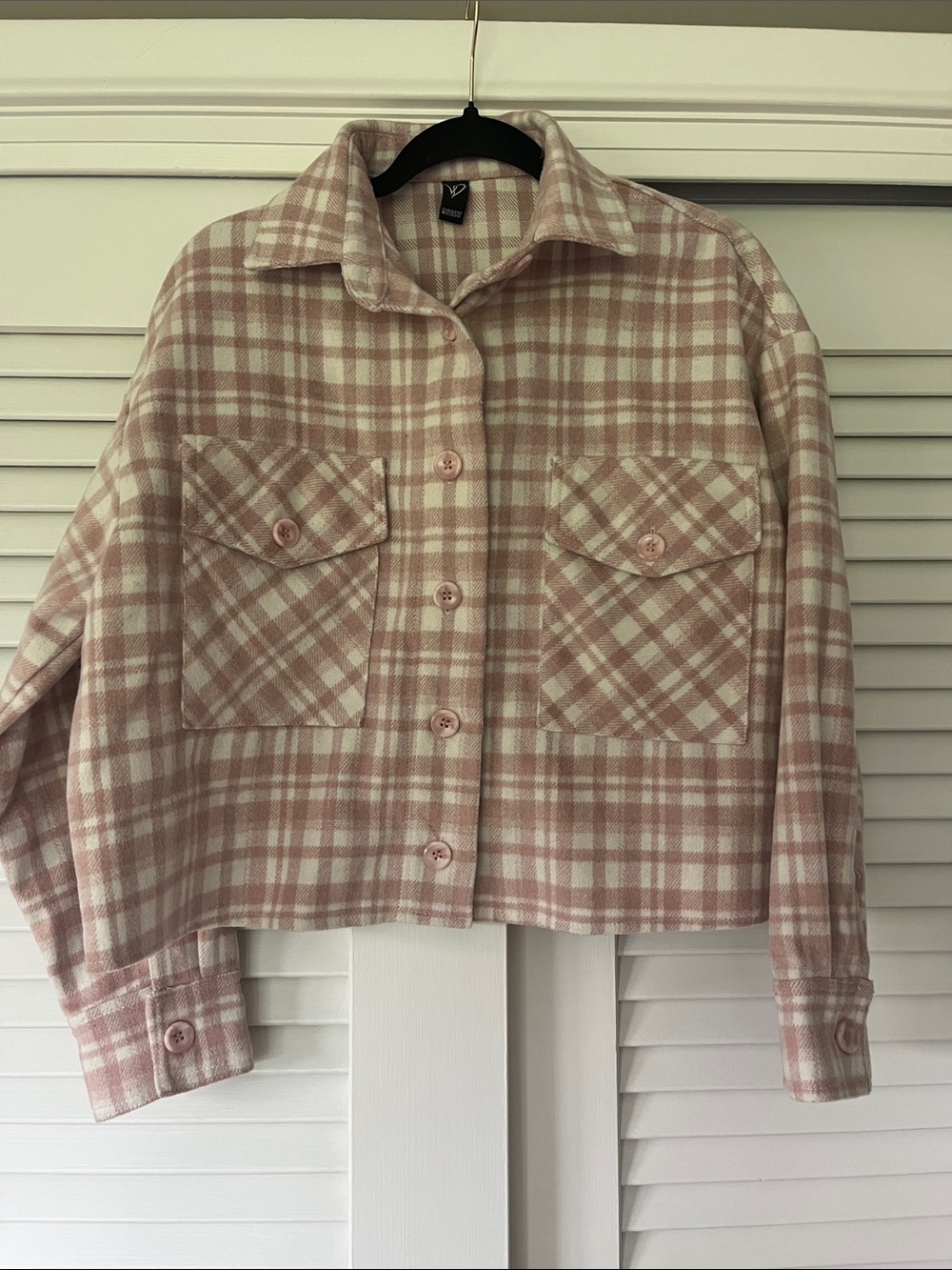 Pink and Cream Plaid Button-Up Shacket